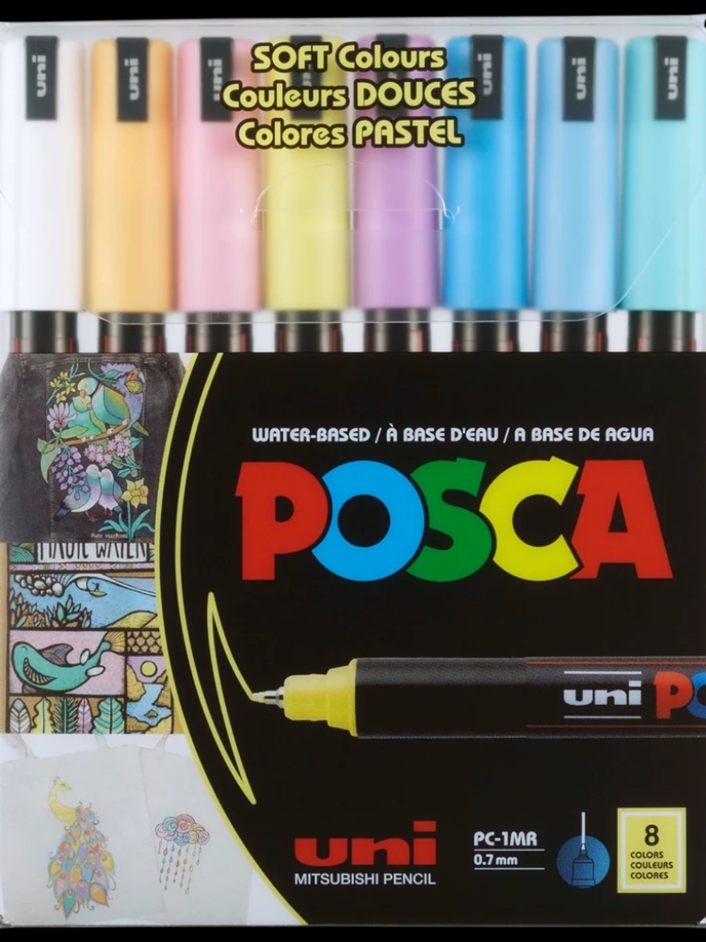 POSCA PC-1MR Water-Based Paint Markers, Extra Fine Tip (0.7 mm) 8 Ct Soft Colors